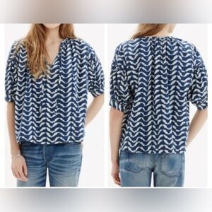 Madewell Batik Navy and White Wave Pattern Shirt Top Women’s Medium